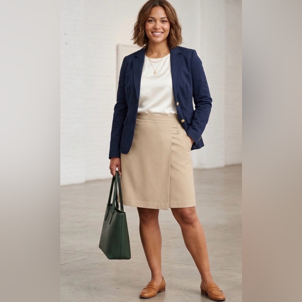 ands' End Khaki Wrap A-Line Skirt Size 12 Preppy Beige Academia EUC. SKU 19